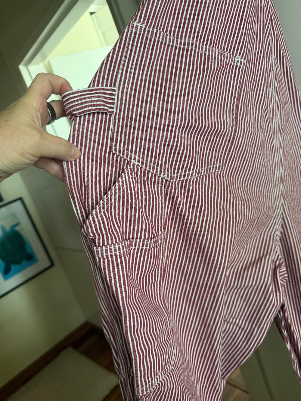 Duluth Trading Co. Pink & White Striped Women's Bib Overalls Jumpsuit - Picture 3 of 4